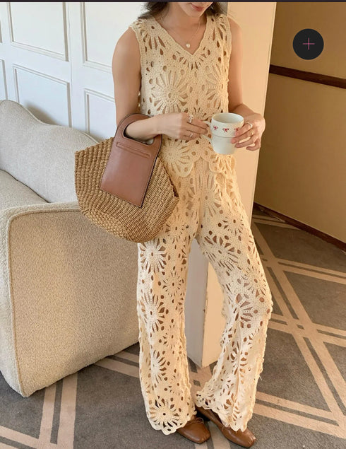 Ladies Crochet Top With Trouser Sets